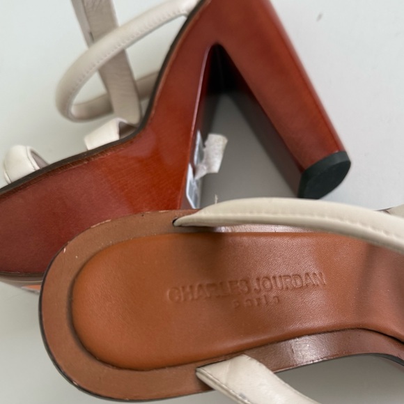 🧡 Leather Charles Jourdan Elegant White Strappy Women's Sandal Heels - Picture 8 of 9